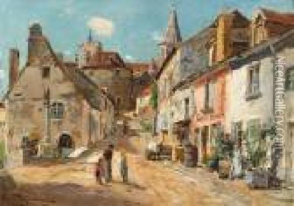 Vue D'un Village. Oil Painting - Edmond Marie Petitjean