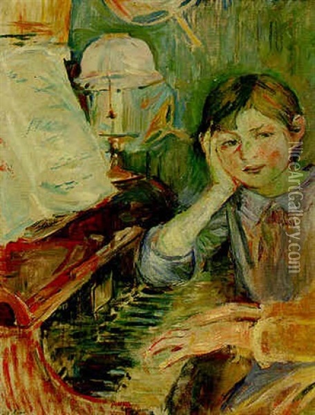 Julie Ecoutant Oil Painting - Berthe Morisot