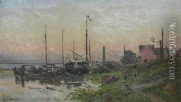 Boats In A Harbor Oil Painting - Hippolyte Camille Delpy