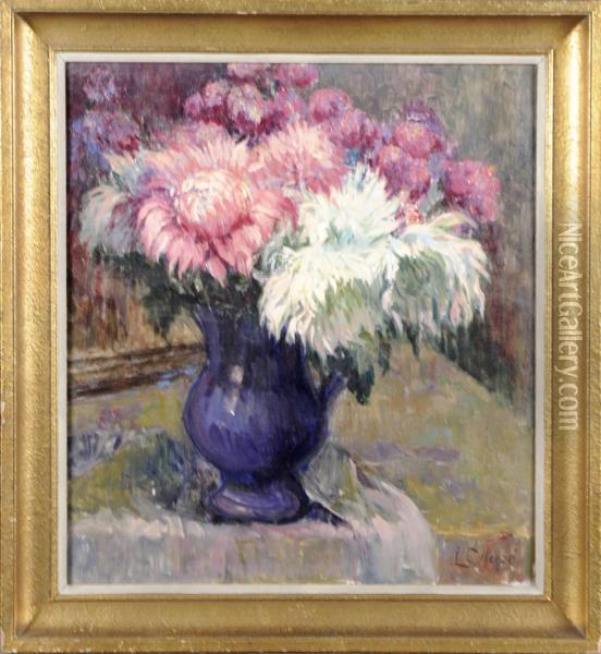 Vase Garni De Chrysanthemes Oil Painting - Louise Coupe