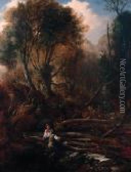 Two Boys In A Forest Oil Painting - William James Muller