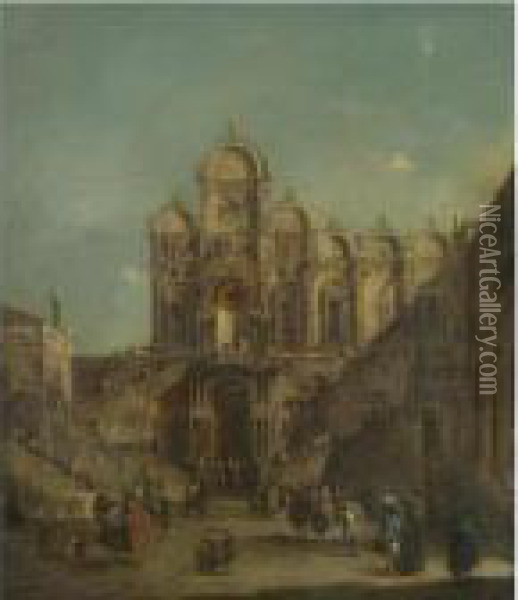 Venice, A View Of The Campo San 
Zanipolo With The Loggia Temporarily Erected Outside The Scuola Di San 
Marco For The Benediction Of Pope Pius Vi On 19th May 1782 Oil Painting - Francesco Guardi
