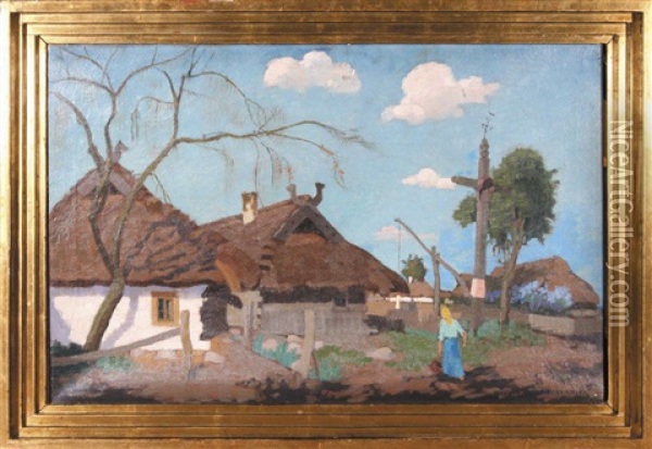 Chaty Przy Studni Oil Painting - Waclaw Bielawski