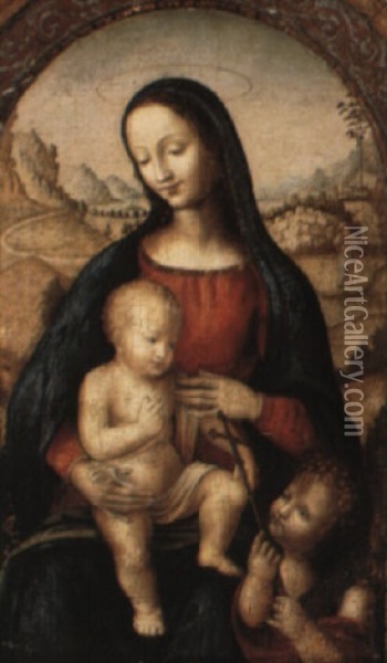 Madonna And Child With St. John The Baptist Oil Painting - Leonardo Da Vinci