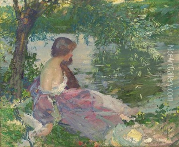 Resting By The Riverbank Oil Painting - Richard Edward Miller