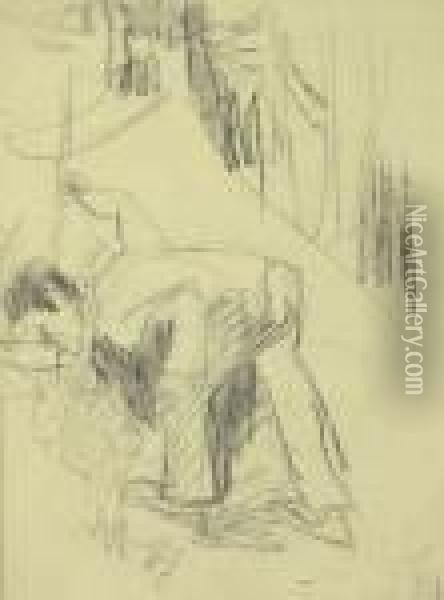 Junger Bauer Aus Einer Quelle Im Wald Trinkend Oil Painting - Ernst Ludwig Kirchner