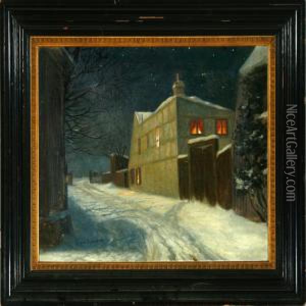 Winter Night On Theoutskirts Of The Town Oil Painting - Viggo Rasmus Simesen