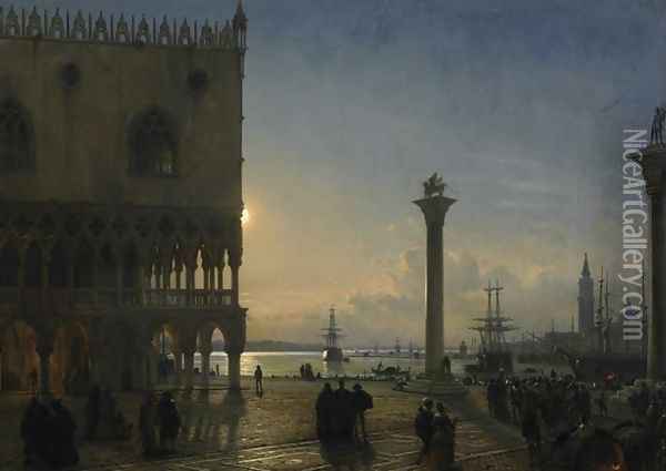 Die Piazetta im Mondschein, 1838 Oil Painting - Friedrich Nerly