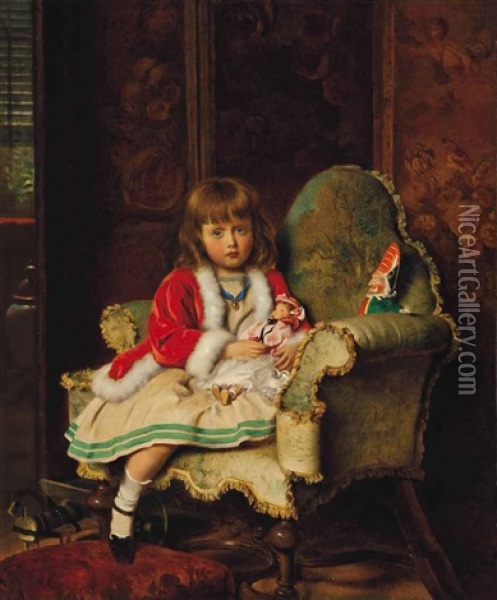 Little May With Her Dolls Oil Painting - Francis John Wyburd