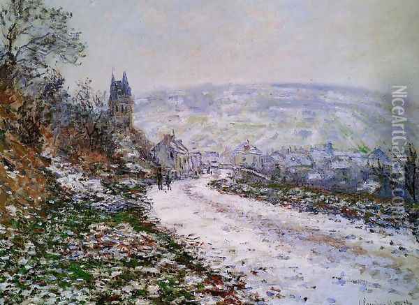 Entering The Village Of Vetheuil In Winter Oil Painting - Claude Oscar Monet