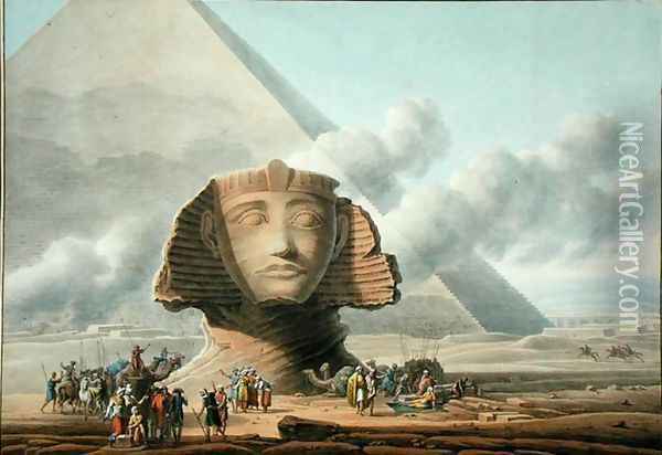 View of the Head of the Sphinx and the Pyramid of Khafre, c.1790 Oil Painting - Louis Francois Cassas