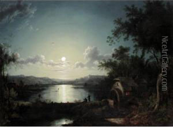 Fishermen At Moonlight Oil Painting - Abraham Pether