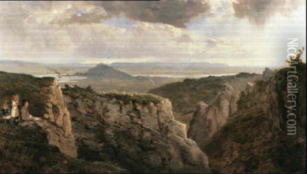The Elbor Rocks, Looking Towards Glastonbury Oil Painting - Edmund John Niemann