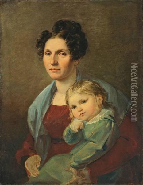 Karoline Carus Mit Ihrem Enkel Wolfgang Rietschel Oil Painting - Rudolf Julius Benno Hubner