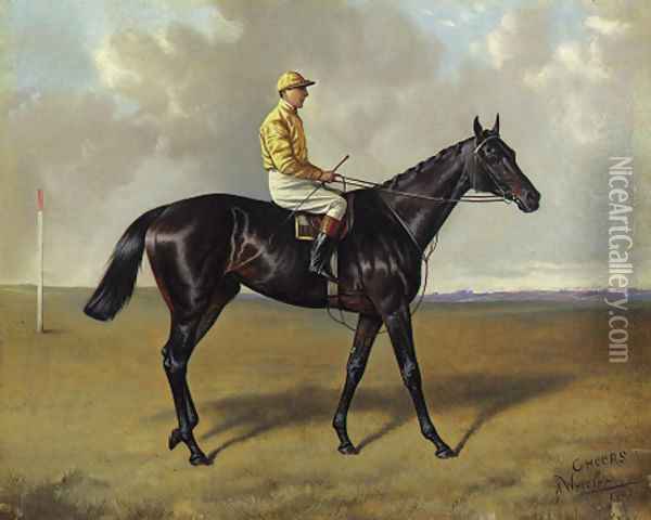 Cheers with jockey up, on a racecourse Oil Painting - Alfred Wheeler