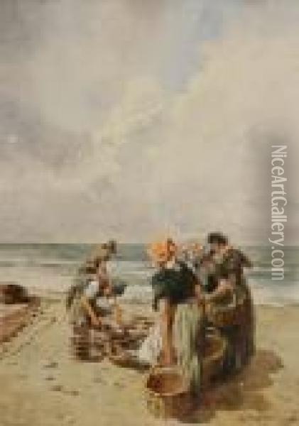 Scena Con Pescatori Sulla Spiaggia Oil Painting - Aurelio Craffonara