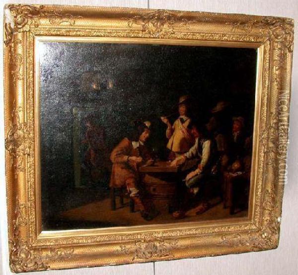 Smokers Gambling In A Interior Oil Painting - David The Younger Teniers