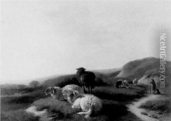 A Shepherd With His Flock Oil Painting - Balthasar Paul Ommeganck
