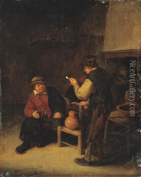Peasants Drinking In An Interior Oil Painting - Adriaen Jansz. Van Ostade