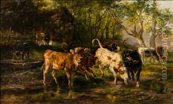 Cows Oil Painting - Anton Braith
