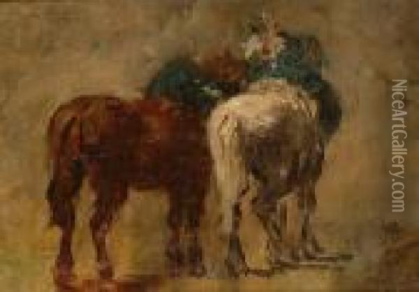 Two Horses Oil Painting - Paul Huet