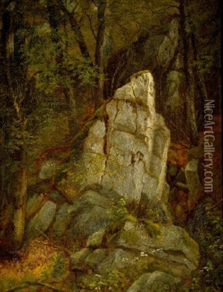 Rocks In Pearson's Ravine Oil Painting - Asher Brown Durand