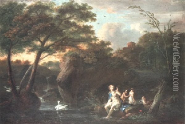 A Rocky Pool With Leda And The Swan Oil Painting - Jacob De Heusch