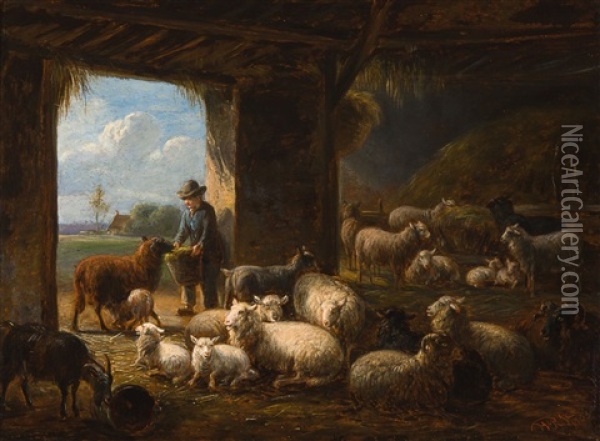 Moutons Dans L'etable Oil Painting - Jan Van Ravenswaay