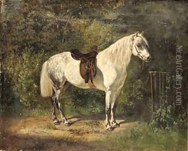 A Dappled Grey Pony Oil Painting - Emil Adam