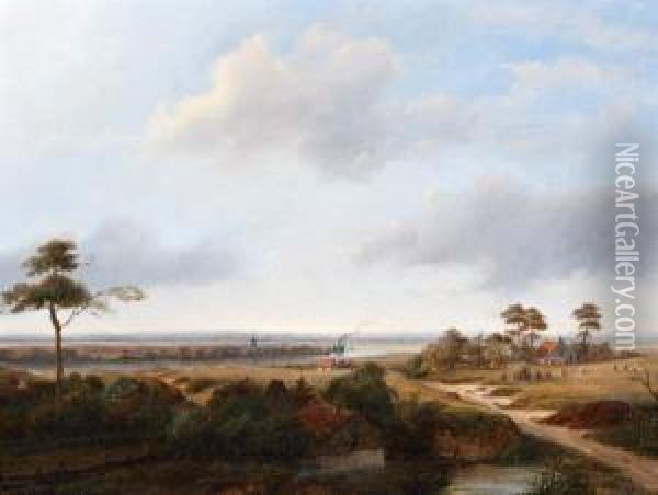 Weids Nazomerlandschap Met Ijmuiden Aande Horizon Oil Painting - Johannes Josephus Van Mulken