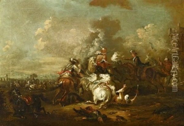 Reiterschlachten (2 Works) Oil Painting - Jacques Courtois