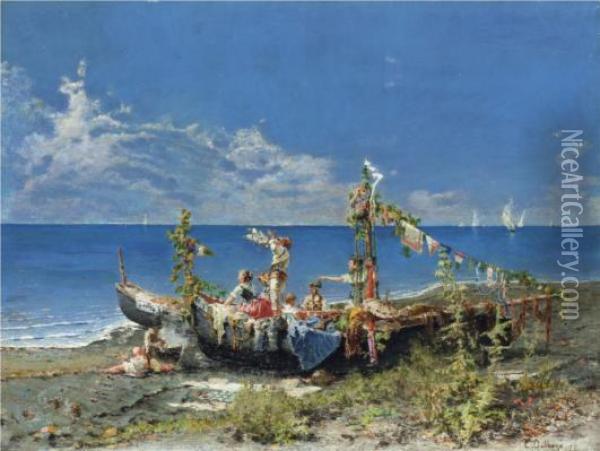 Festa Sul Mare Oil Painting - Edoardo Dalbono