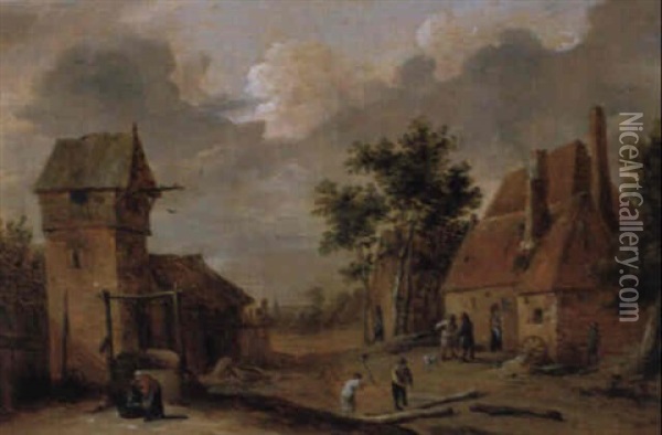 Ein Flandrisches Dorf Mit Bauern Bei Der Arbeit Oil Painting - Thomas Van Apshoven