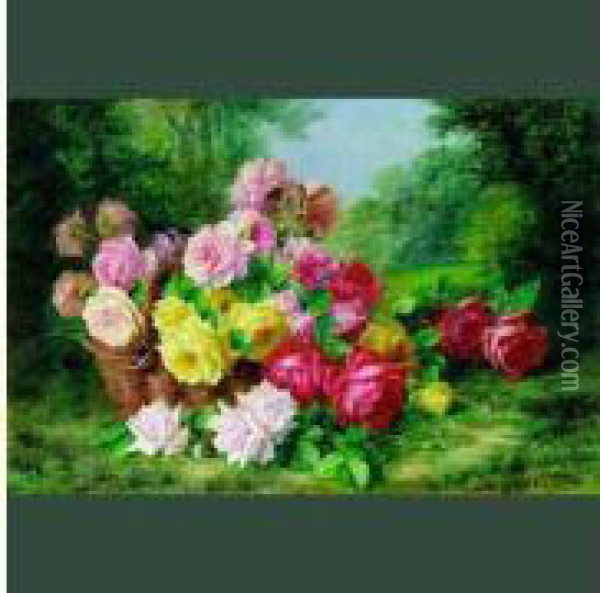 Roses Dans Un Panier Oil Painting - Charles Perret