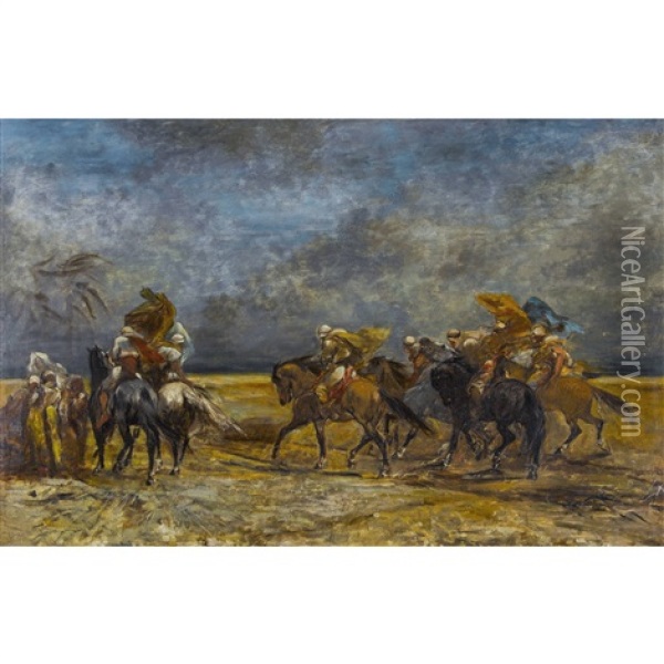 Reitende Beduinen Oil Painting - Adolf Schreyer