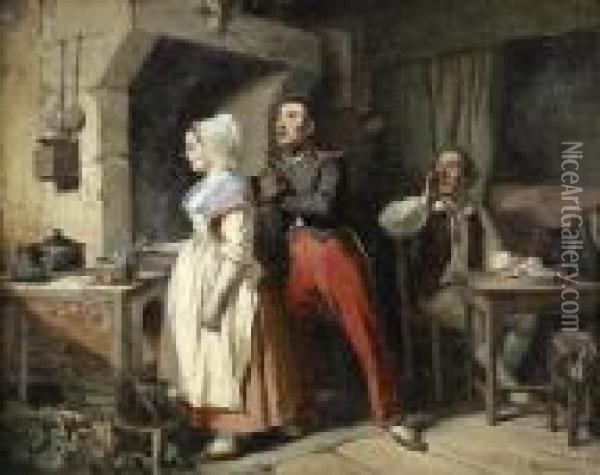 Der Verliebte Soldat Oil Painting - Benjamin I Vautier
