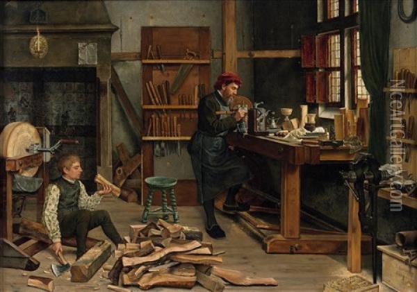 L'atelier Du Tourneur Oil Painting - Jean-Baptiste Anthony