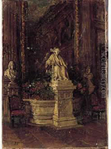 Interieur A La Statue Voltaire Oil Painting - Louis Beroud