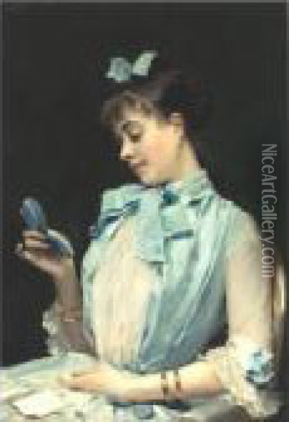 Portrait Of Aline Mason In Blue Oil Painting - Raimundo de Madrazo y Garreta