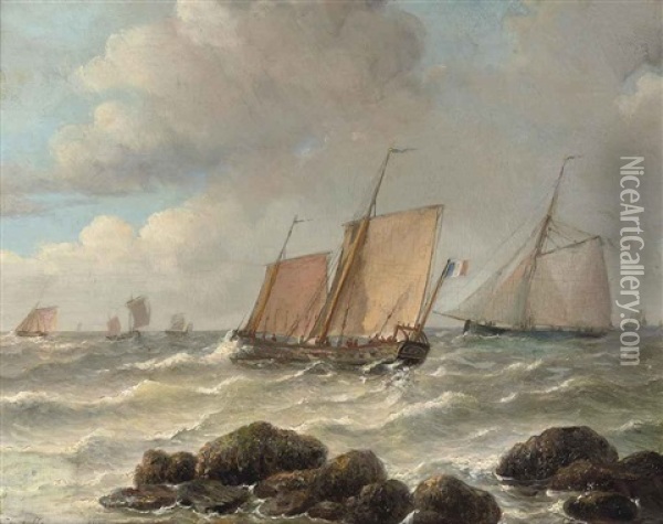 Setting Out To Sea Oil Painting - Johan Hendrik Meyer