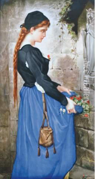 Marguerite Offrant Des Fleurs A La Vierge Oil Painting - Richard Hortense