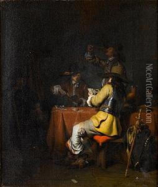 An Interior With Soldiers Playing Cards Oil Painting - Gerbrand Van Den Eeckhout
