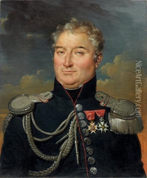 Portrait En Buste D'un Chef D'escadron De La Garde Nationale A Cheval De France Oil Painting - Merry-Joseph Blondel