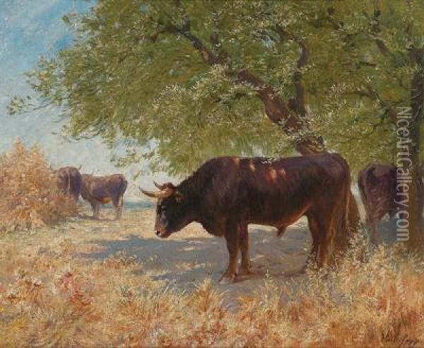 Landscape With Water Buffalo Oil Painting - Felix Dominique De Vuillefroy