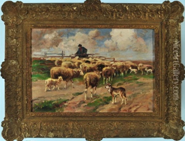 Der Schafer Offnet Seiner Herde Ein Gatter Und Lasst Sie Passieren Oil Painting - Johann Daniel Holz
