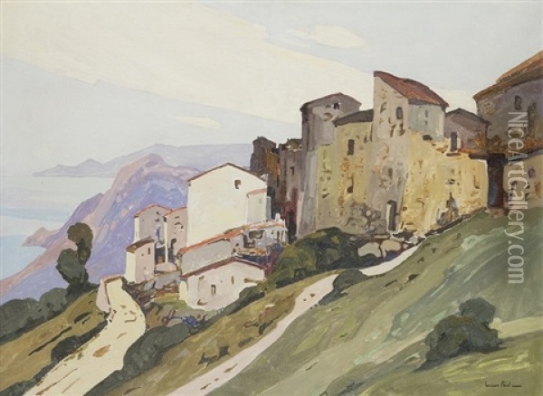 Corse, Village Monticello En Balagne Oil Painting - Lucien Peri