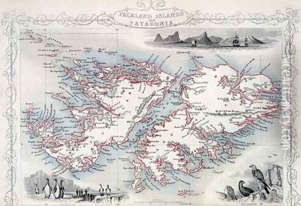 Falkland Islands and Patagonia, from a Series of World Maps published by John Tallis and Co., New York and London, 1850s Oil Painting - John Rapkin
