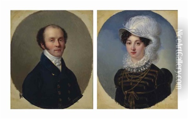 Portrait De Pierre Firmin De Lestapis (1786-1866); Et Portrait D'anne Marie Dite Annette De Lestapis Oil Painting - Francois-Joseph Kinson