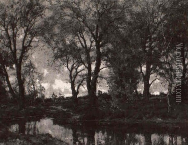 Landscape With Trees Reflecting In A Stream Oil Painting - Arnold Marc Gorter