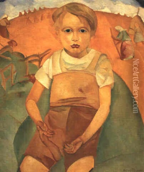 Weltkind, A Portrait Of The Artist's Son Oil Painting - Boris Dmitrievich Grigoriev